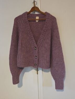 H&M Purple Chunky Mohair-Blend V-Neck Cardigan